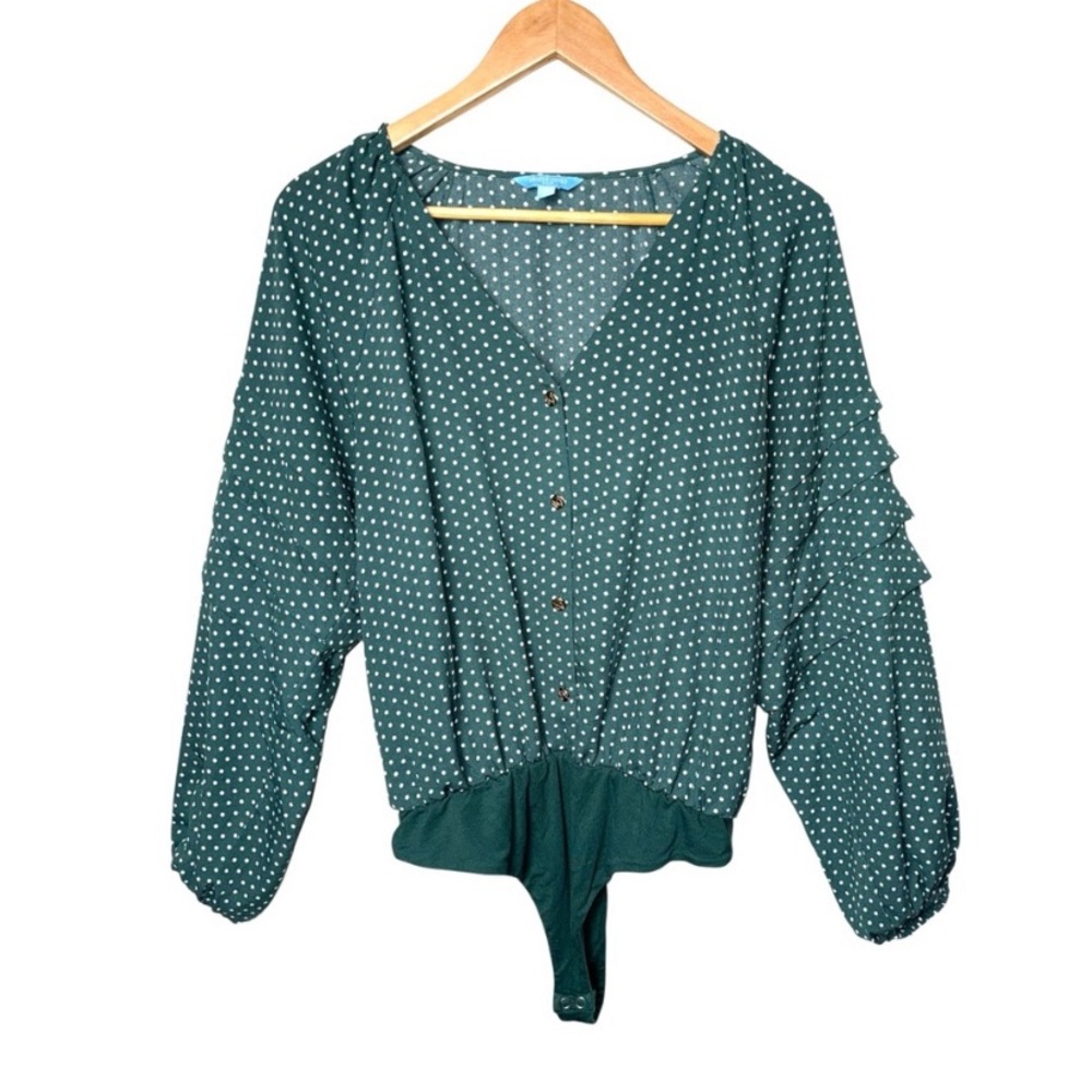 Draper James Forest Green Polka Dot Blouse - Picture 2 of 8